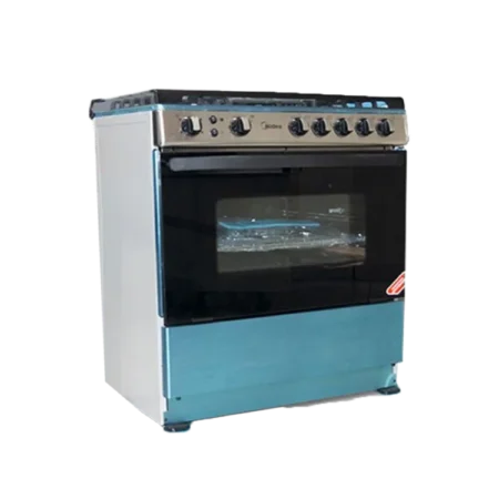 Midea 5 Burner 75×60 Gas Cooker w/ Grill| Silver, Auto Ignition, Rotisserie [30AMG5G027]