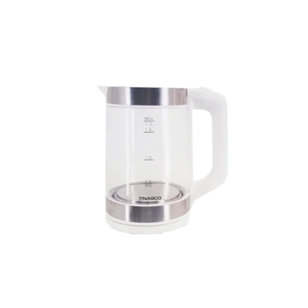 Nasco 1.7L Cordless Electric Glass Kettle| Glass and Steel, Tea Kettle for Boiling Water, With Auto Shut-Off and Boil Dry Protection, White and Sliver [KEG-1706]