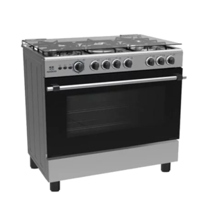 Nasco 5 Burner 90×60cm Gas Cooker w/ Grill & Auto Ignition & Rotisserie | Stainless Steel, Cast Iron Grid, Double-Glazed Door, Black Gas Burner Door, Thermostatic Valve [NASGC-LME90I]