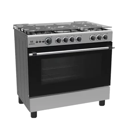Nasco 5 Burner 90×60cm Gas Cooker w/ Grill & Auto Ignition & Rotisserie | Stainless Steel, Cast Iron Grid, Double-Glazed Door, Black Gas Burner Door, Thermostatic Valve [NASGC-LME90I]