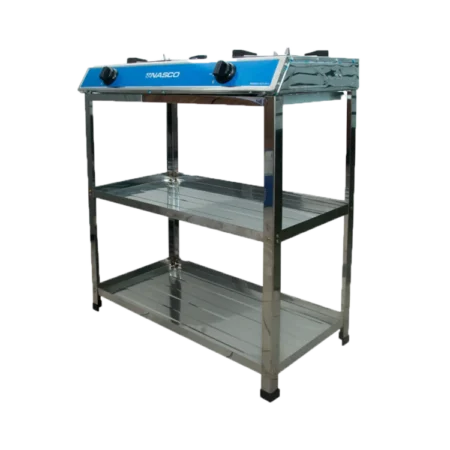 Nasco 2 Burner Auto Gas Stove w/ Stands |White, Auto Ignition, Silver Caps [NASGS-K212FS]