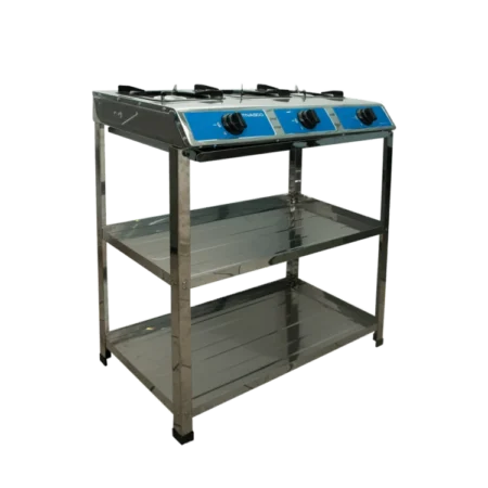 Nasco 3 Burner Gas Stove w/ Stands |White, Black Caps [NASGS-K332FS]