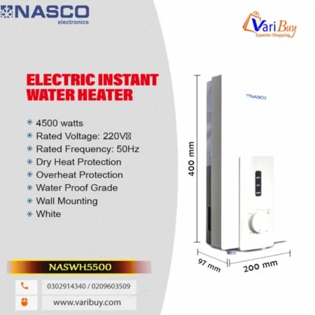 Nasco 4500W Vertical Instant Water Heater w/ Handheld Shower| Splash-proof Tankless Electric Water Heater, Copper Heating Element, Stepless Electronic Control, Built-in Auto Flow Sensor, Grounding Fault Indicator [NAS-H5500]