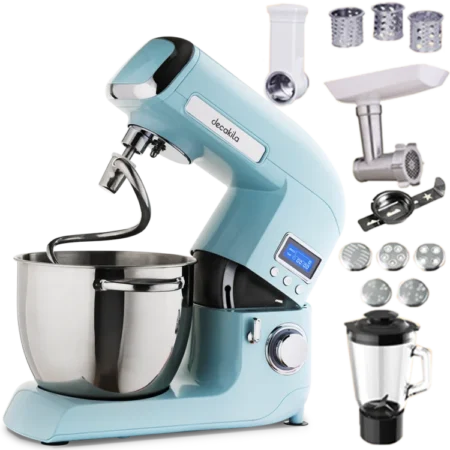 Decakila 1200W 5.5L Professional Large Capacity 8-Gear Stand Mixer w/ LCD Display| Kitchen Machine Stand Mixer, Slicer Attachment, Blender & Meat Grinder, Full Cast Aluminium Body [KEMX005L]