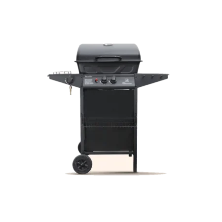 Decakila 2 Burner Gas BBQ Grill w/ Top Cover Lid| Piezo Ignition, Wheels, Side Tables, Built-in Thermometer, Camping Barbecue Griddle for Patio, Party, Black [KMGS005B]