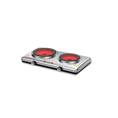 Decakila 2100W Double Burner Ceramic Hot Plate| 5 Heat Settings, Stainless Steel Panel, Portable [KECC013M]