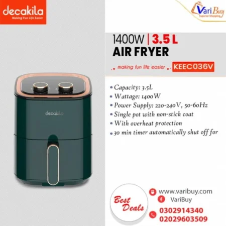 Decakila 3.5L Air Fryer| Powerful 1400W Wattage, Overheat Protection, 30-min Timer [KEEC036V]