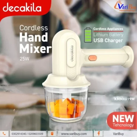 Decakila 25W 3-Speed Rechargeable Cordless Hand Mixer| 1500mAh Lithium Battery, 2pcs Whisk Sticks [KMMX019W]