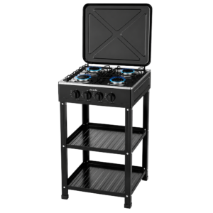 Decakila 4 Burner Gas Stove w/ Shelves| Black, Anti-rust Die-cast Aluminium Seat, High Temperature Resistant Knobs, High Temperature Resistant and Enameled Fire Cover [KMGS018B]