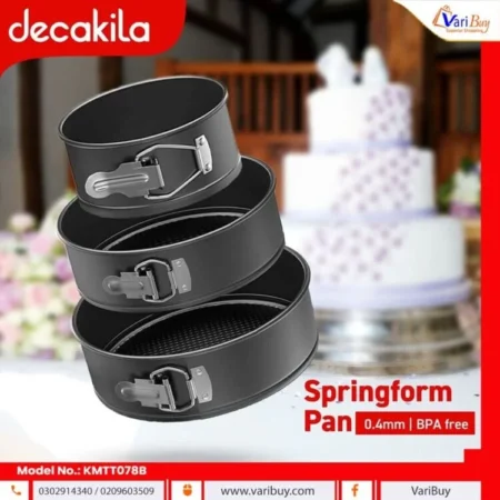 Decakila Springfoam Pan Set of 3pcs Carbon Steel w/ Non-stick Coating | Removable Bottom, BPA Free, For Cheese Cake, Tiered Wedding, Ice Cream Cake & More [KMTT078B]