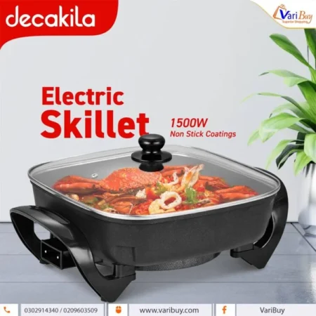 Decakila 1500W 30×30cm Electric Skillet| One Pot for all Cooking Needs, Variable Temperature Control, Non-stick Cooking Surface, Dishwasher Safe, Tempered Glass Lid [KEEC051B]
