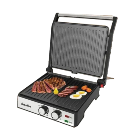 Decakila 2000W 4-Slice Contact Grill Toaster Sandwich Maker| Electric Steak Grill Machine, Non-stick Coating, Indoor Countertop Panini Press Griddle, Reversible Iron Cooking Plates,180° Stretch Out for BBQ Grill [KEEC079M]