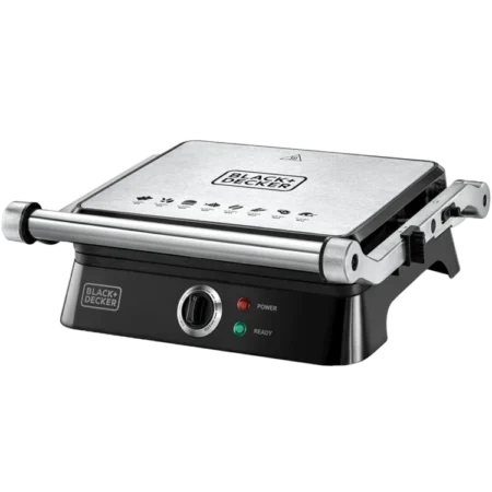 Black & Decker 1400W Contact Grill Toaster Sandwich Maker| Premium Stainless Steel Finish Design, Non-stick Surface, Variable Temperature Control, 180° Stretch Out for BBQ Usage [CG1400-B5]