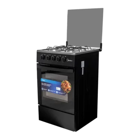 Midea 50×50 4 Burner Gas Cooker w/ Grill | Black, Glass Lid [SP5055T082-BG]