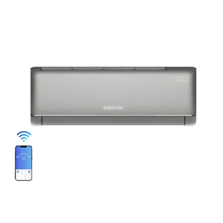 Bruhm 1.0hp 2-Star R32 Premium Smart WiFi Inverter AC | Black Series, Metal Polished Indoor Panel, Golden Fin, Fast Cooling [BAS-09ICQB]