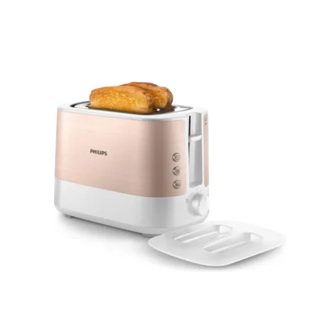 Philips 950W Viva Collection Toaster| 2 Extra Wide Slots, Integrated Bun Warmer, 7 Browning Levels, Cancel Button, Metal & Plastic Body [HD2637/11]