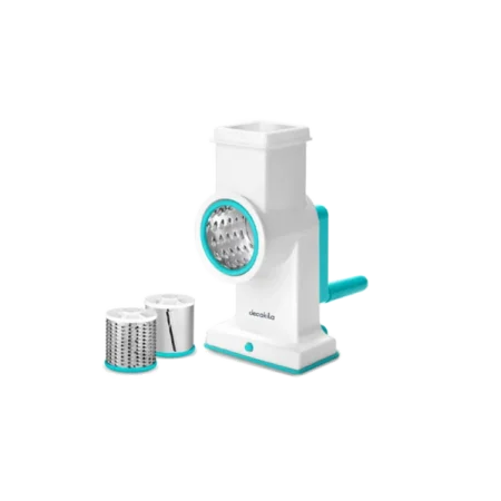 Decakila Manual Handheld Rotary Drum Grater| 3 in 1 Rotary Shredder Slicer Grinder for Cucumber Nut Potato Carrot Cheese, Vegetable Salad Shooter [KMTT086W]