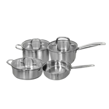Decakila 7-Piece High Quality Stainless Steel Cookware Set| Food-contact Material, Strong & Durable Tempered Glass, 0.5mm Thickness [KMTT111M]