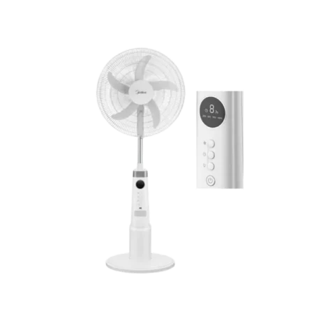Midea 18" 9-Speed Battery Rechargeable Stand Fan w/ Digital Remote Control| 25W, 5 Blades, Digital Display, Night Light, USB Port, 9h Timer, Height Adjustable [FS45-23MRD]