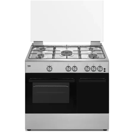 Beko Turkish 5 Burner 90×60cm B300 High Efficiency Gas Cooker w/ 5 High Efficiency Gas Burners (1 Wok) | Push-button Auto Ignition, Grill Function, Conventional Cooking, Bottom Heating, Halogen Illumination, Glass Lid, Gas Cylinder Compartment [BGGS900UK]