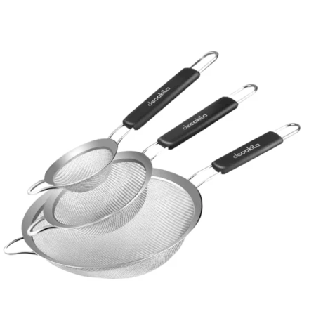 Decakila 3-piece Stainless Steel Fine Mesh Strainer| 8cm, 12cm, 20cm Strainers Wire Sieve Sifter with Insulated Handle Strainers for Kitchen  [KMTT146M]
