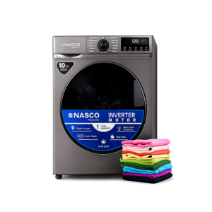 Nasco 10kg Front Load Full Auto Washing Machine w/ Inverter Motor | Touch Screen, 15min Quick Wash, Auto Start, Silent Wash, Eco Water, 1400 rpm [NASFL-JS10KG-S]