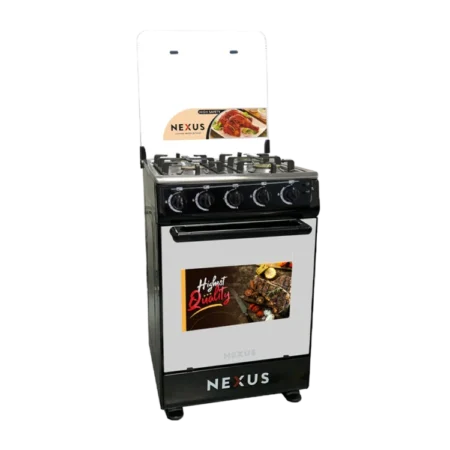 Nexus 4 Burner 50×50 High Quality Gas Cooker w/ Grill, Auto Ignition, Polished Brass Burner Caps, Cast Iron Pan Supports | Mirror Finish, Stainless Steel Worktop, Robust & Stable, Sturdy Construction [NX-5040 AG]