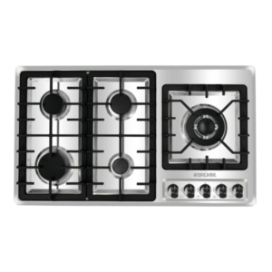 Bruhm 90cm 5 Burner Stainless Steel Gas Hob| Modern Design, Precision Cooking, Effortless Ignition, Flame Failure Device, Cast-iron Pan Supports [BGH-9650FI]