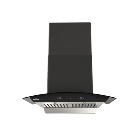 Bruhm 60cm Ducted Curved Glass Chimney Cooker Hood  w/ 3-Speed Touch Sensor Control| Strong Suction Power, Heat Auto Clean, Stainless Steel Panel, Baffle Filter,  Bright LED Lights [BHG-60FB]