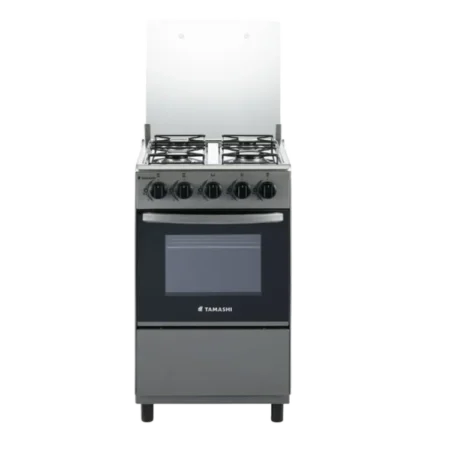 Tamashi 4 Burner 50×50 Gas Cooker w/ Stainless Steel Working Top| Robust Design, Glass Lid, Silver Finish [NG5540G]