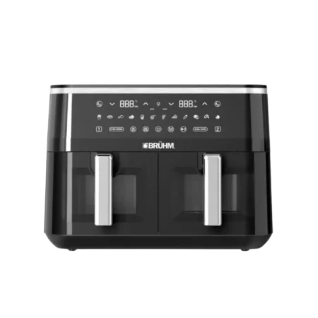 Bruhm 9L Dual Basket Air Fryer w/ LED Digital Display| 4.5+4.5L, 1600W+1600W, 11 Recipes Preset, Touch Control, Transparent Window [BFE-903200B]