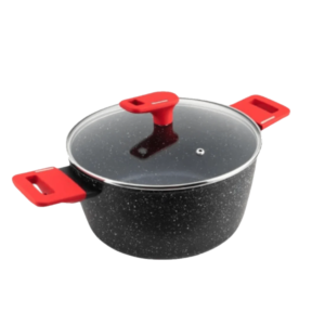 Decakila 24cm Forged Casserole Dish w/ Glass Lid| Black Marble Non-Stick Coating, Non-Stick PFOA Free Stone, Aluminium Material, Suitable for All Cookers, Ceramic, Gas, Oven, Induction [KMEP015B]