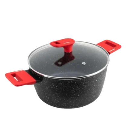 Decakila 24cm Forged Casserole Dish w/ Glass Lid| Black Marble Non-Stick Coating, Non-Stick PFOA Free Stone, Aluminium Material, Suitable for All Cookers, Ceramic, Gas, Oven, Induction [KMEP015B]
