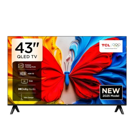 TCL 43" 2K Full HD Smart QLED Direct LED Android Smart HDR Bezel-less TV (2025)| Chromecast Built-in, Immersive Dolby Audio, Bluetooth, Slim Design [43S5K]