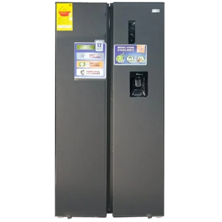 Nasco 425L 3-Star Side by Side Refrigerator w/ Water Dispenser & LED Display| Powerful Compressor, SuperFreeze, Quick Cooling, Holiday Mode, Child Lock [NASF2-55SK]
