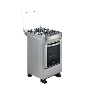Bruhm 4 Burner 50×50 Gas Cooker w/ Grill & Rotisserie| Auto Ignition, Stainless Steel Work Top & Body, Cast Iron Grip, Glass Lid, Modern Design, Precision Cooking [BGC-5640SS]
