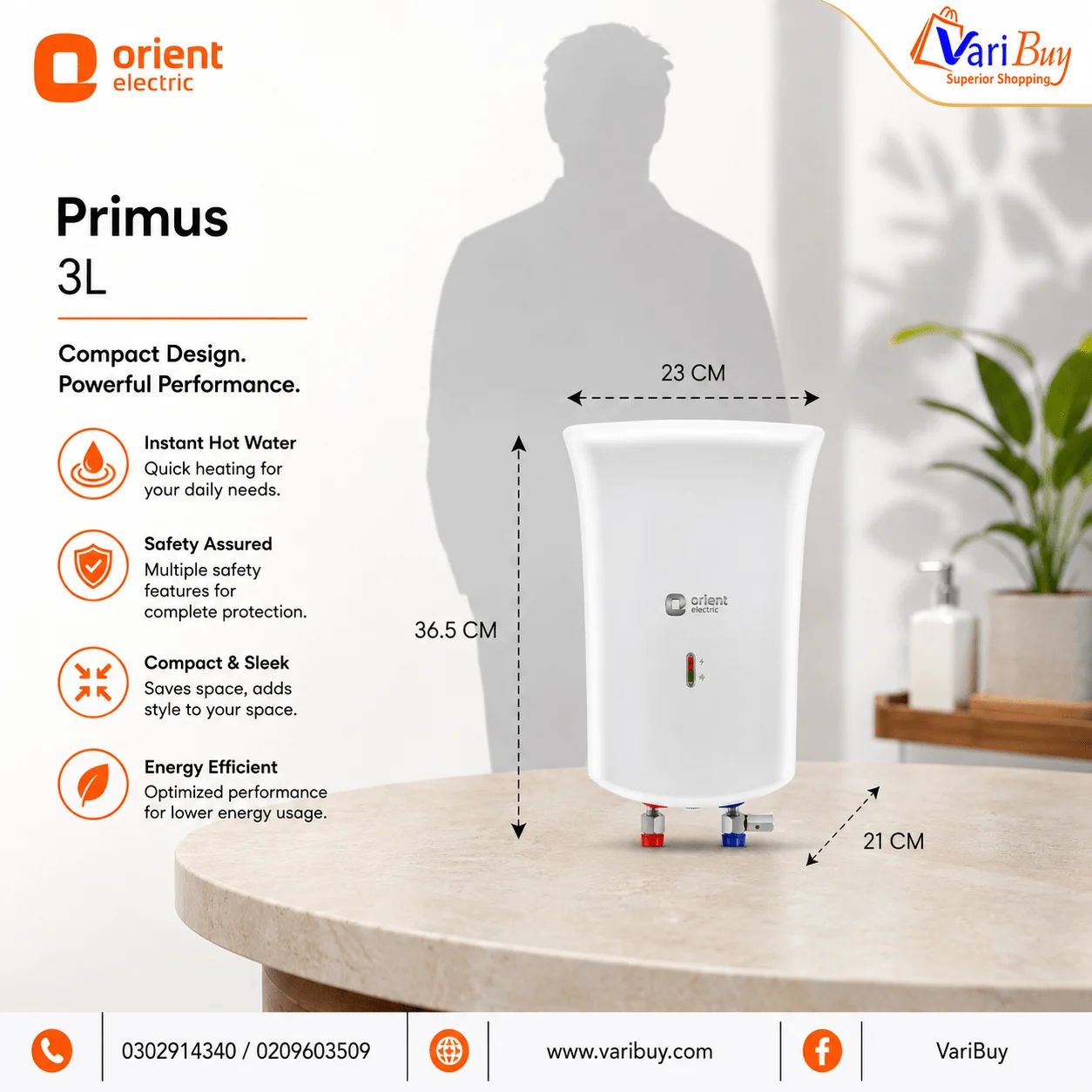 Orient 3L Primus Instant Water Heater w/ Advanced 5-Level Safety Shield | LED Indicator, High-Grade Stainless-Steel Tank, High Strength Polymer Body, Enhanced Safety with Shock-proof & Splash-proof Body - Image 8