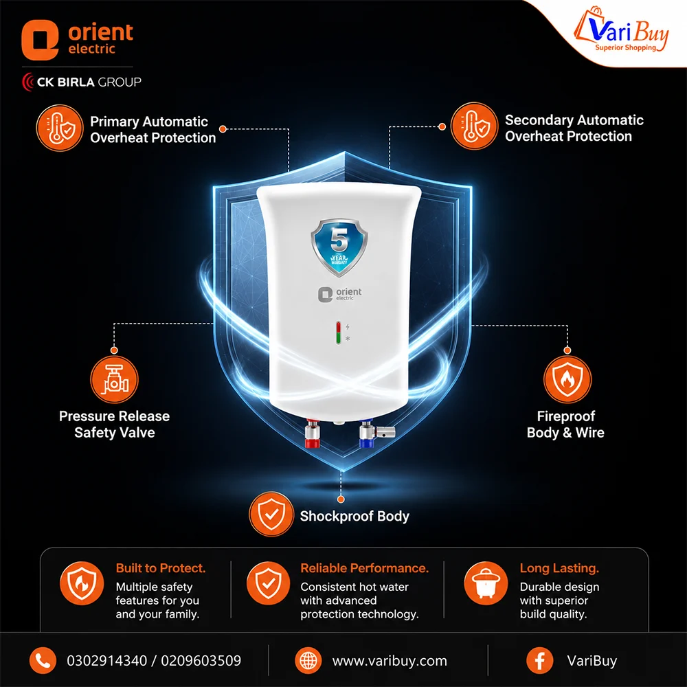 Orient 3L Primus Instant Water Heater w/ Advanced 5-Level Safety Shield | LED Indicator, High-Grade Stainless-Steel Tank, High Strength Polymer Body, Enhanced Safety with Shock-proof & Splash-proof Body - Image 3
