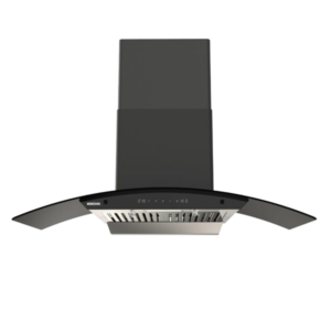 Bruhm 90cm Ducted Curved Glass Chimney Cooker Hood  w/ 3-Speed Touch Sensor Control| Strong Suction Power, Heat Auto Clean, Stainless Steel Panel, Baffle Filter,  Bright LED Lights [BHG-90FB]