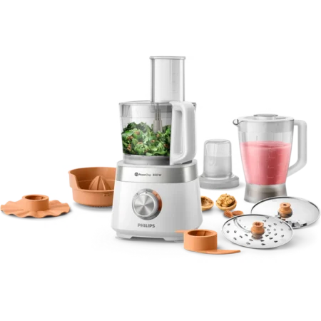 Philips 850W 2-Speed Viva Collection Compact Food Processor w/ 10 Accessories| 31 Functions, PowerChop Technology, All-in-1 (Knead, Whisk, Shred, Slice, Grind and Juice), 2.1L Bowl/1.5 L Working Capacity [HR7530/01]