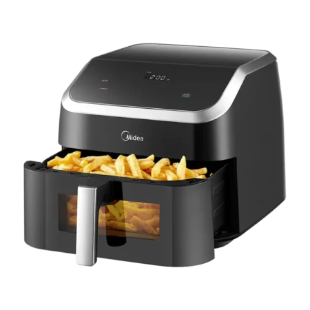 Midea 8L 2200W Hot Air Fryer w/ Touch Screen Control|  One-Touch Cooking, HeatXpress Technology, 90% Less Oil, Energy and Time Saving with 10 Presets, Easy-View Window & Light, Non-Stick, Black [MF-CY85WK]