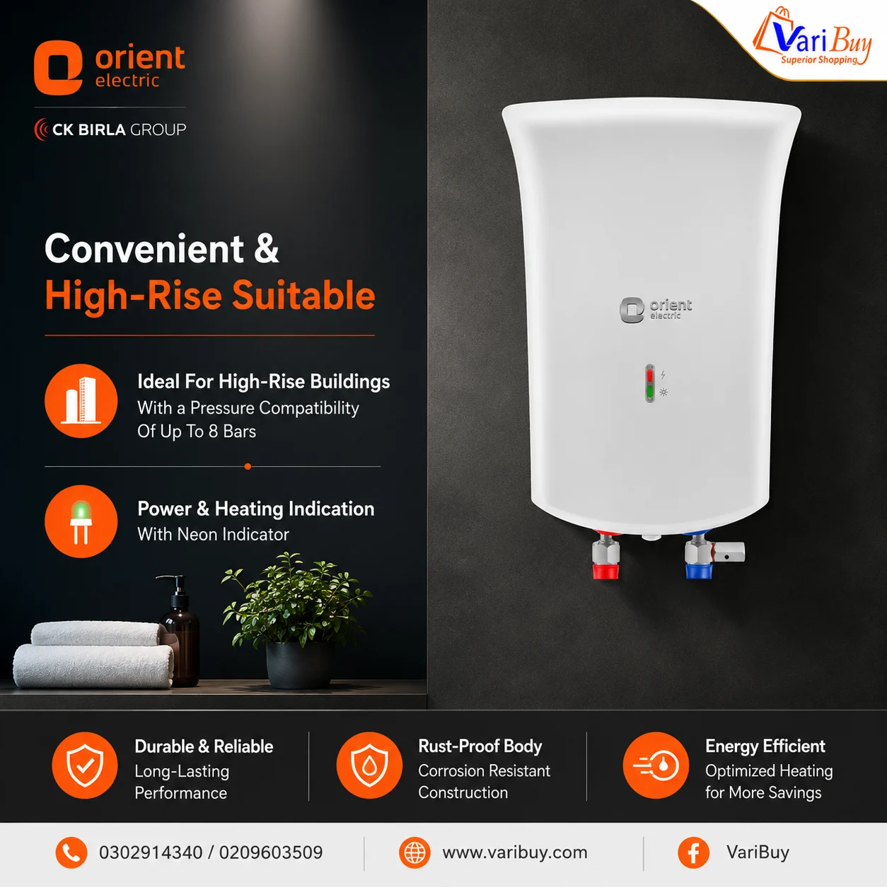 Orient 3L Primus Instant Water Heater w/ Advanced 5-Level Safety Shield | LED Indicator, High-Grade Stainless-Steel Tank, High Strength Polymer Body, Enhanced Safety with Shock-proof & Splash-proof Body - Image 5