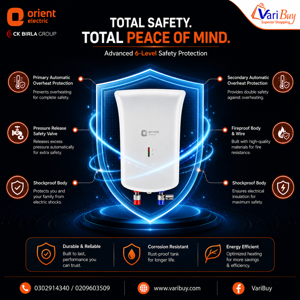 Orient 3L Primus Instant Water Heater w/ Advanced 5-Level Safety Shield | LED Indicator, High-Grade Stainless-Steel Tank, High Strength Polymer Body, Enhanced Safety with Shock-proof & Splash-proof Body - Image 4