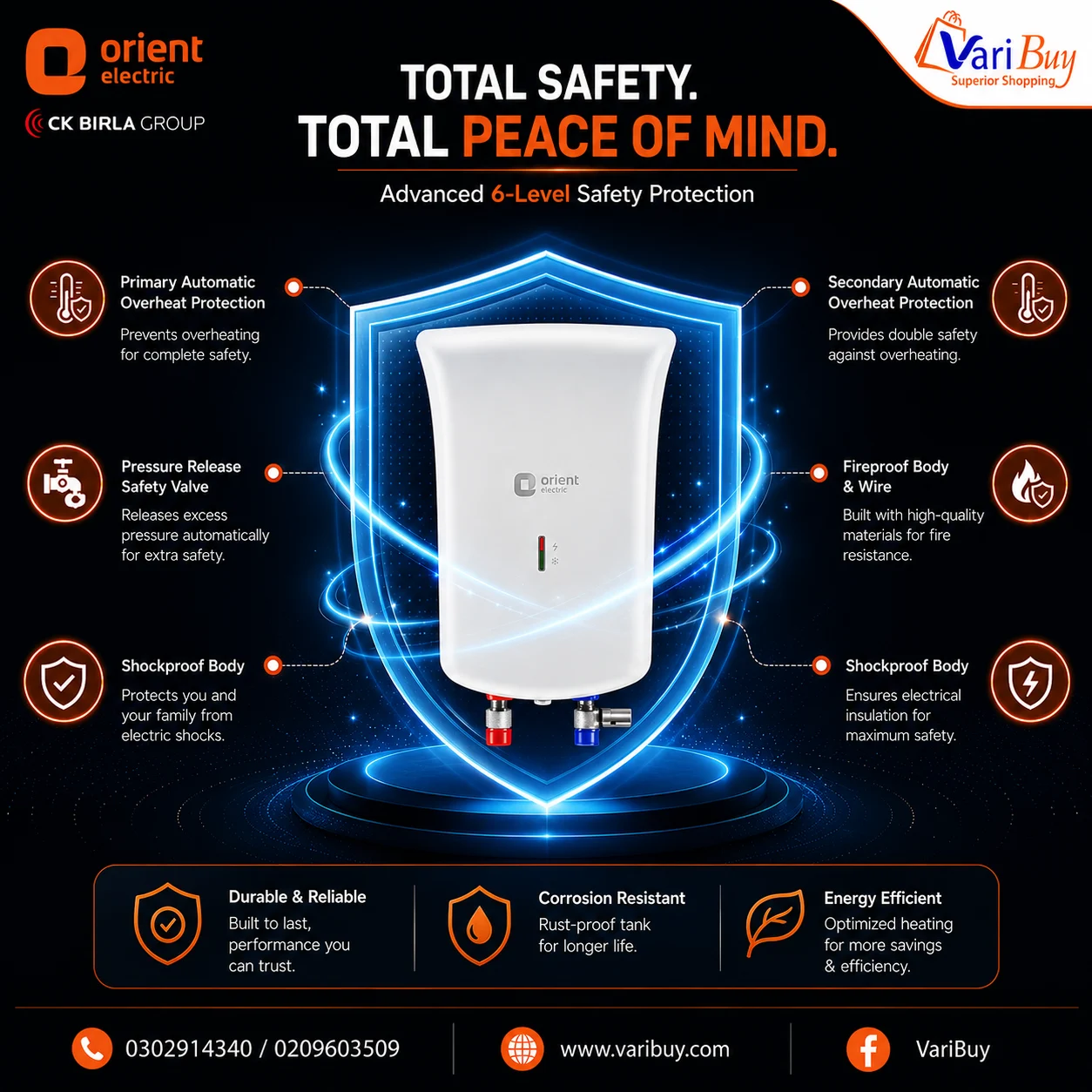 Orient 3L Primus Instant Water Heater w/ Advanced 5-Level Safety Shield | LED Indicator, High-Grade Stainless-Steel Tank, High Strength Polymer Body, Enhanced Safety with Shock-proof & Splash-proof Body - Image 4
