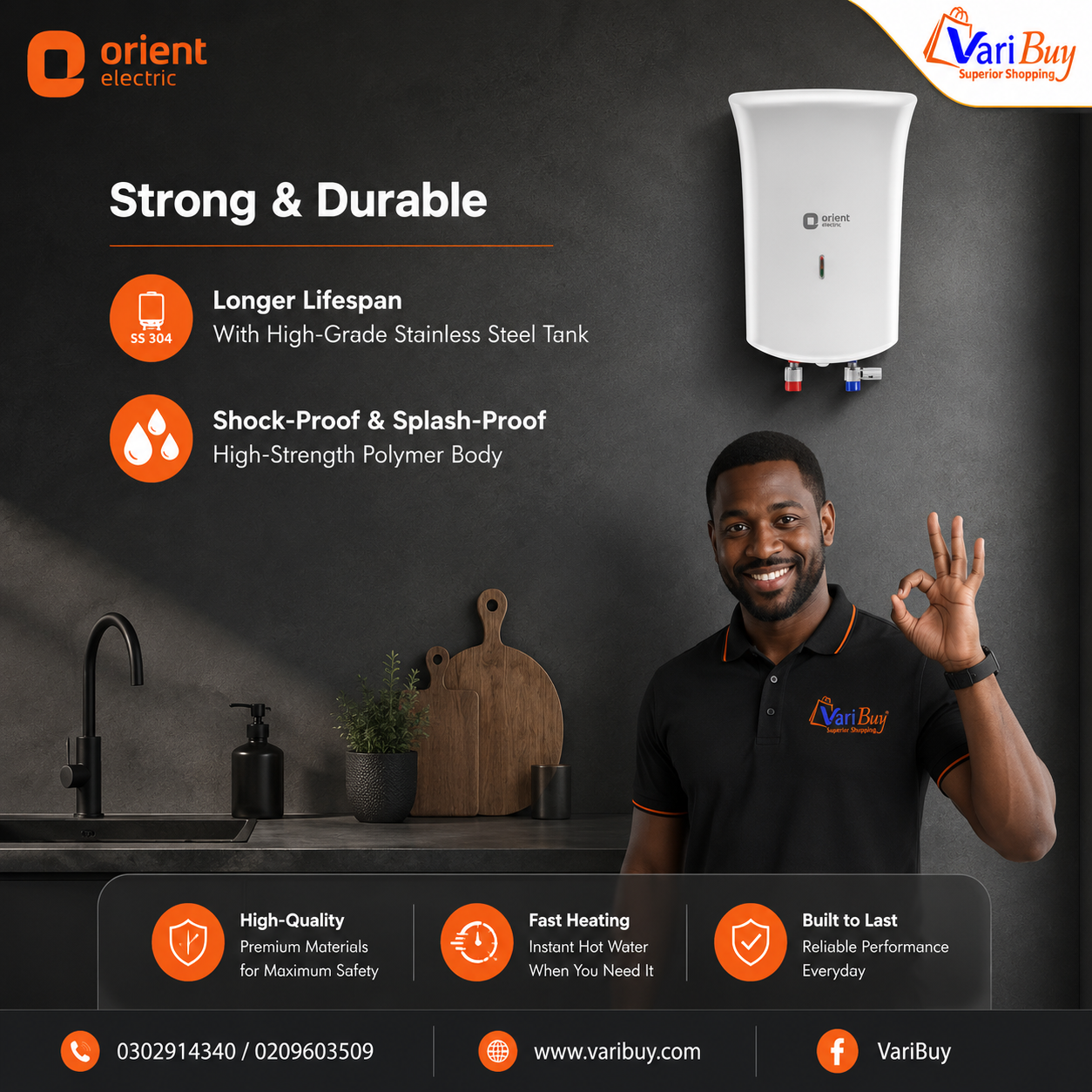 Orient 3L Primus Instant Water Heater w/ Advanced 5-Level Safety Shield | LED Indicator, High-Grade Stainless-Steel Tank, High Strength Polymer Body, Enhanced Safety with Shock-proof & Splash-proof Body - Image 2