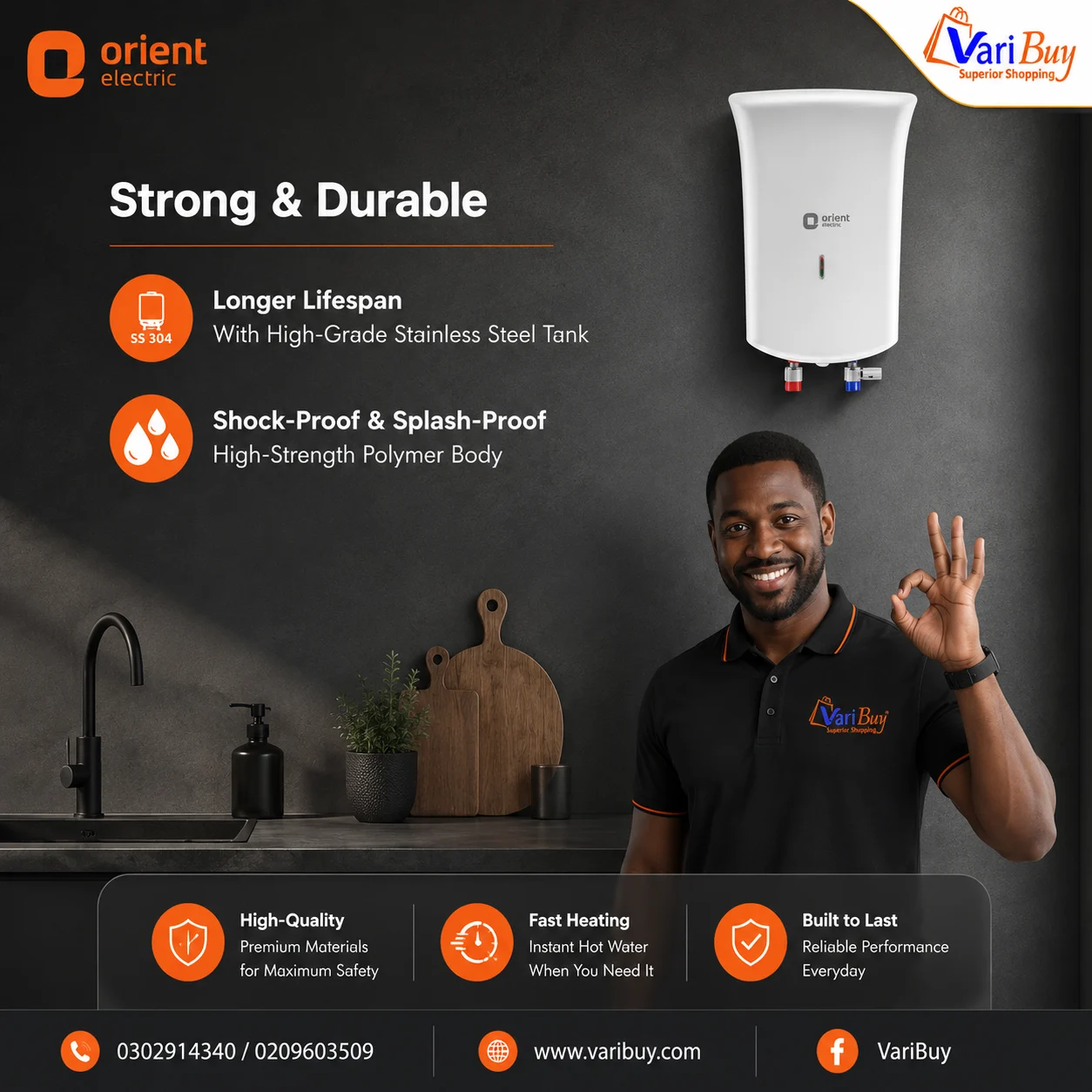 Orient 3L Primus Instant Water Heater w/ Advanced 5-Level Safety Shield | LED Indicator, High-Grade Stainless-Steel Tank, High Strength Polymer Body, Enhanced Safety with Shock-proof & Splash-proof Body - Image 2