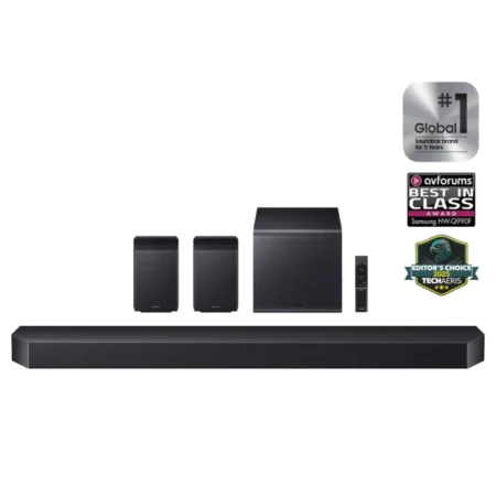 Samsung 750W True 11.1.4 Ch Full Surround Q-Series Soundbar w/ Wireless Subwoofer & Rear Speaker (2025)| Wireless Dolby Atmos, Q-Symphony, Game Mode Pro, Adaptive Sound, Alexa Built-in, Works with Google [Q990F]