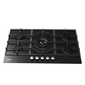 Midea 90cm 5 Burner Gas Hob| Sleek Black Tempered Glass, Intuitive Front Controls, High-Performance Burners, Cast Iron Pan Supports [90GQ095]