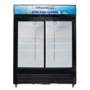 Nasco 1080L Double Door Commercial Beverage Refrigerator| Upright Merchandiser Drink Cooler with LED Light, Adjustable Shelves, Energy Saving, Adjustable Thermostat, Low Noise Operation [NAS-FL1300-2DR]