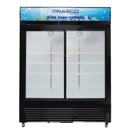 Nasco 1080L Double Door Commercial Beverage Refrigerator| Upright Merchandiser Drink Cooler with LED Light, Adjustable Shelves, Energy Saving, Adjustable Thermostat, Low Noise Operation [NAS-FL1300-2DR]